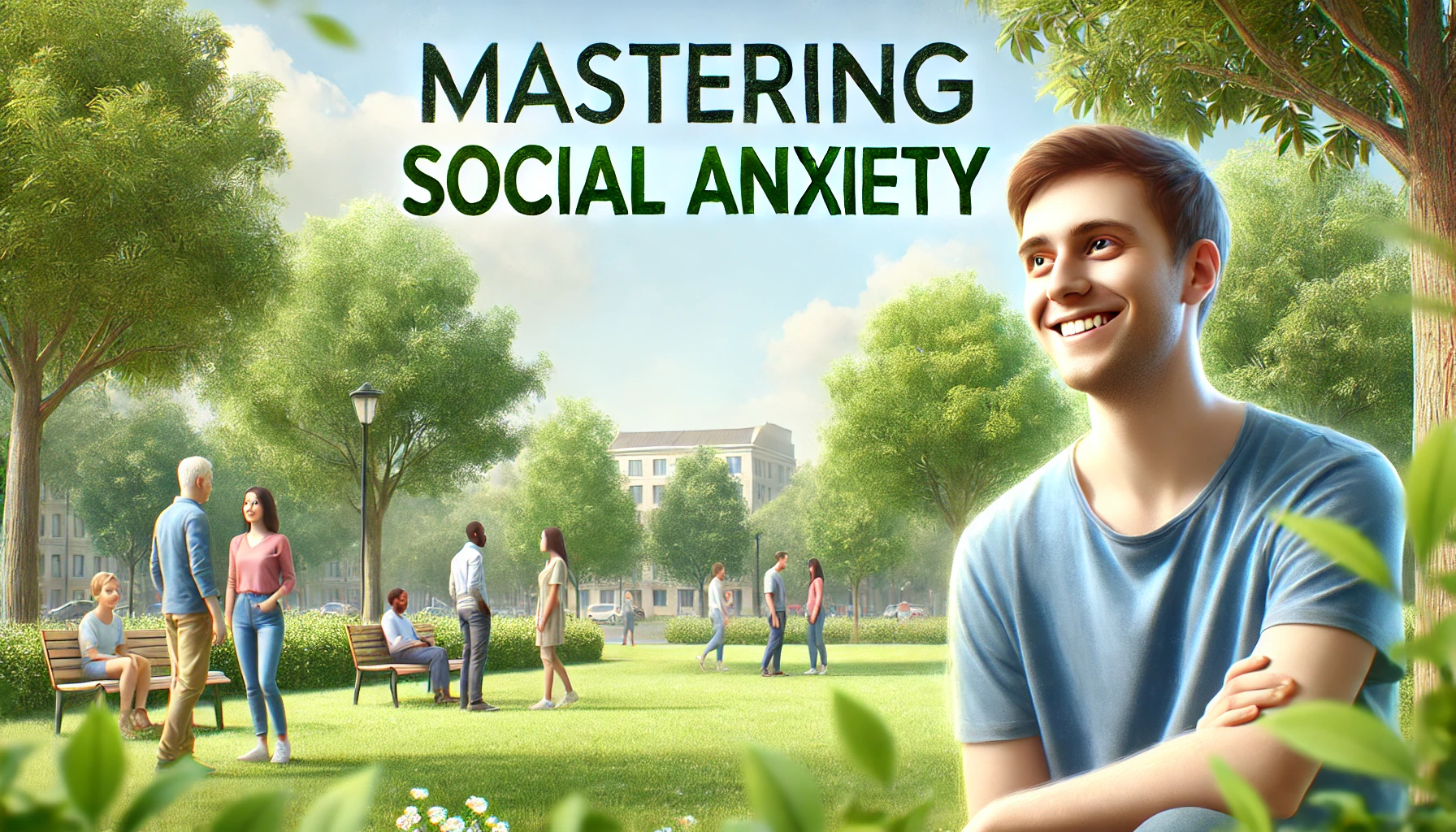 Person practicing mindfulness in a park, mastering social anxiety with calm and confidence, Texas therapy for social anxiety.